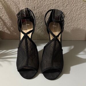 Elegant  Black Lace Peep-Toe Heels with Ankle Strap